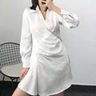 V-neck Long-sleeve Shirred Shirt Dress