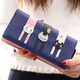 Cat Print Faux Leather Long Wallet