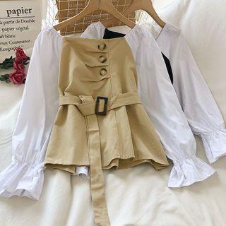 Puff-sleeve Belt-waist Top