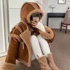 3-way Cropped Faux-shearling Jacket Brown - One Size