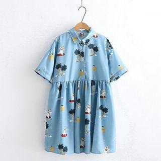 Cartoon Print Elbow-sleeve A-line Dress As Shown In Figure - One Size
