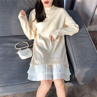 Accordion Pleat Panel Mini Sweater Dress