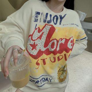 Long Sleeve Print Sweatshirt Beige - One Size