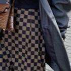 Checkered Slit Midi A-line Skirt