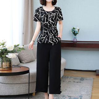 Patterned Short-sleeve Top / Wide-leg Pants