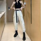 Off-shoulder Cropped Top / Halter-neck Cropped Top / Belt / Cargo Harem Pants / Set