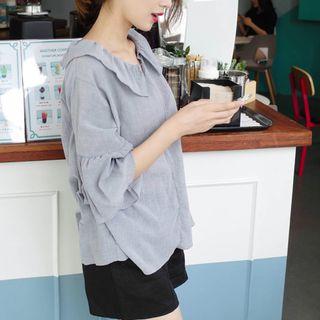 Collared Frill-cuff Cotton Top