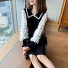Fringed Trim Long-sleeve Collared Knit Dress