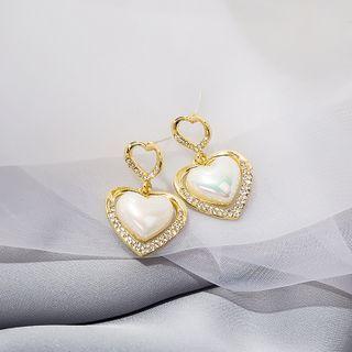 Heart Faux Pearl Dangle Earring 1 Pair - E2007-2 - Gold - One Size