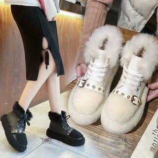 Faux-fur Trim Platform Lace-up Short Boots