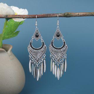 Geometric Fringed Drop Earring 1 Pair - Hqef-305 - Silver - One Size