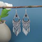 Geometric Fringed Drop Earring 1 Pair - Hqef-305 - Silver - One Size