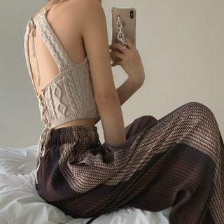 High-waist Color-panel Wide-leg Pants / Halter-neck Camisole Top