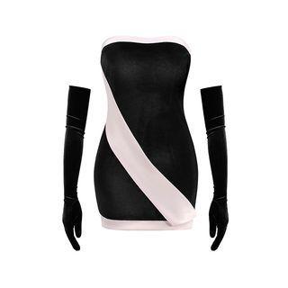 Set: Two-tone Mini Tube Dress + Gloves