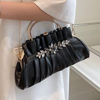 Shirred Rhinestone Floral Crossbody Bag