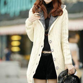 Fleece-lined Cable Knit Hooded Knit Jacket