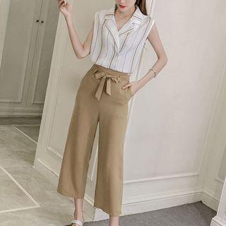 Set: Striped Collared Vest + Cropped Pants