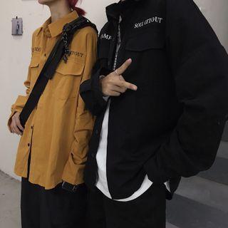 Couple Matching Long Sleeve Lettering Cargo Shirt