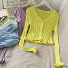 Ruffled Rib-knit Light Cardigan In 7 Colors