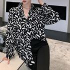 Faux Pearl Chained Printed Shirt Black - One Size