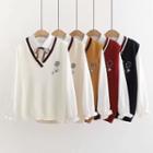 Set: Badminton Embroidered Knit Vest + Bow Shirt