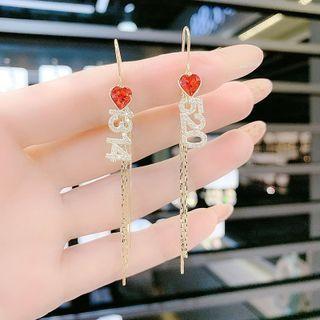 Heart Numerical Rhinestone Fringed Earring 1 Pair - Red - One Size