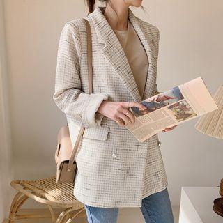 Single-breasted Checked Blazer Ivory - One Size