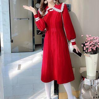 Lace Trim Collared Knit Dress