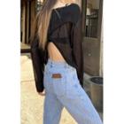 Wrap-back See-through Knit Crop Top