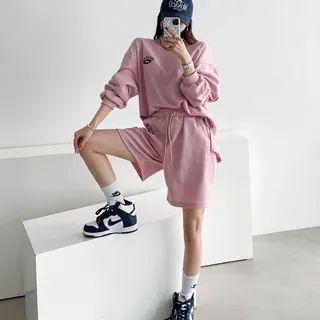 Embroidered Oversize Sweatshirt & Sweatshorts Set