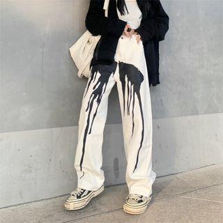 Print Mid Rise Loose Fit Jeans