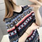 Short-sleeve Patterned Sweater Black - One Size