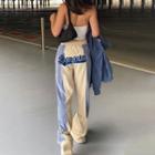 Letter Embroidered Two-tone Wide-leg Pants