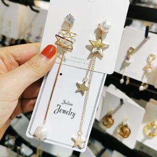 Faux Pearl Rhinestone Faux Pearl Star Dangle Earring 1 Pair - As Shown In Figure - One Size