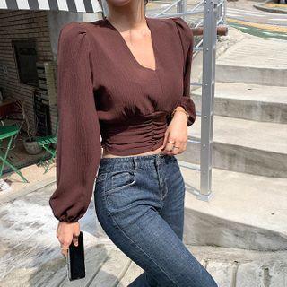 Shirred-hem Cropped Blouse