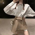 Set: Puff-sleeve A-line Shirtdress + Asymmetrical A-line Skirt