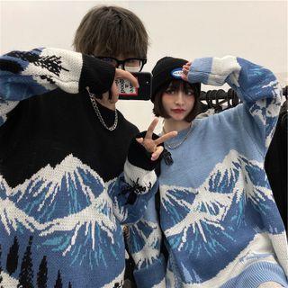 Long Sleeve Snow Mountain Print Sweater