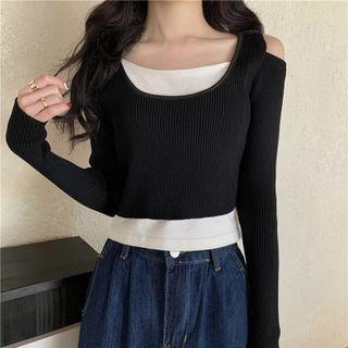 Mock Two Piece Cut Out Knit Top