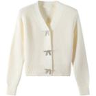 Rhinestone Bow Button Cardigan