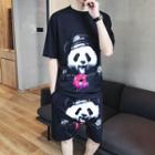 Set: Short-sleeve Panda Print T-shirt + Shorts