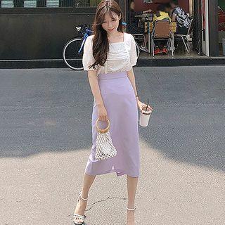 Puff Short-sleeve Top / Midi Skirt