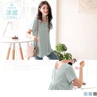 Short-sleeve Shirred Back Chiffon Top