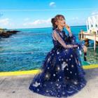 Star Long-sleeve A-line Mesh Dress