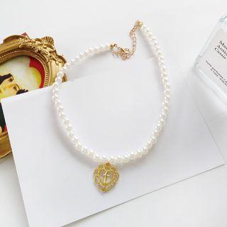 Faux Pearl Alloy Pendant Choker 1 Pc - As Shown In Figure - One Size