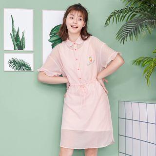 Short-sleeve Drawstring Striped Dress With Tank Dress