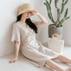 Shirred-front Tie-waist Midi Dress
