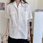 Short-sleeve Open-collar Plain Shirt