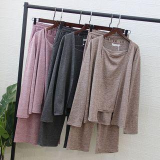 Set: Camisole Top + Drawstring-waist Wide-leg Pants + Open-front Jacket