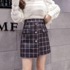 Plaid High-waist Button Mini A-line Skirt