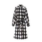 Tie-waist Argyle Print Midi A-line Shirtdress